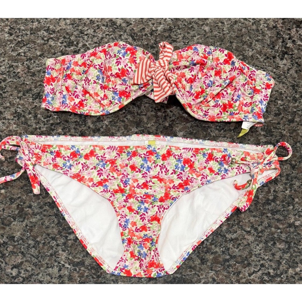Gianni Bini Floral Bandeau Bikini Set Red Blue Ditsy Print GB4383 Womens Large